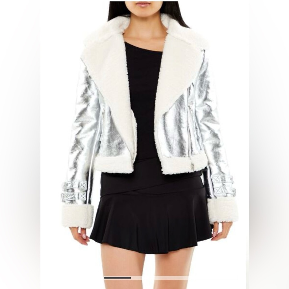Metallic Cropped Moto Jacket